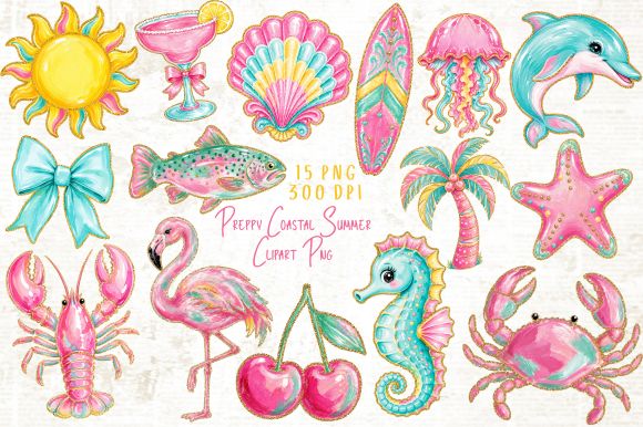 Preppy Coastal Summer Clipart PNG