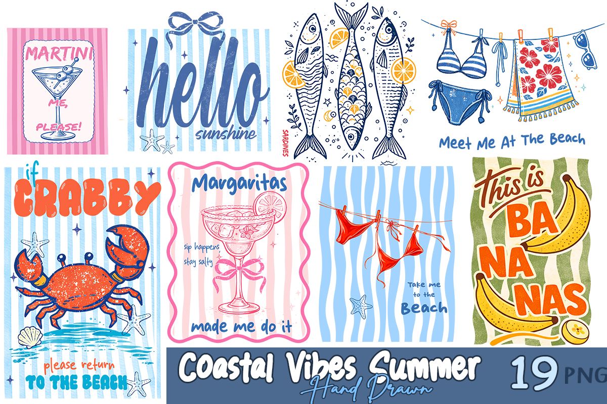 Coastal Vibes Summer Hand Drawn Bundle