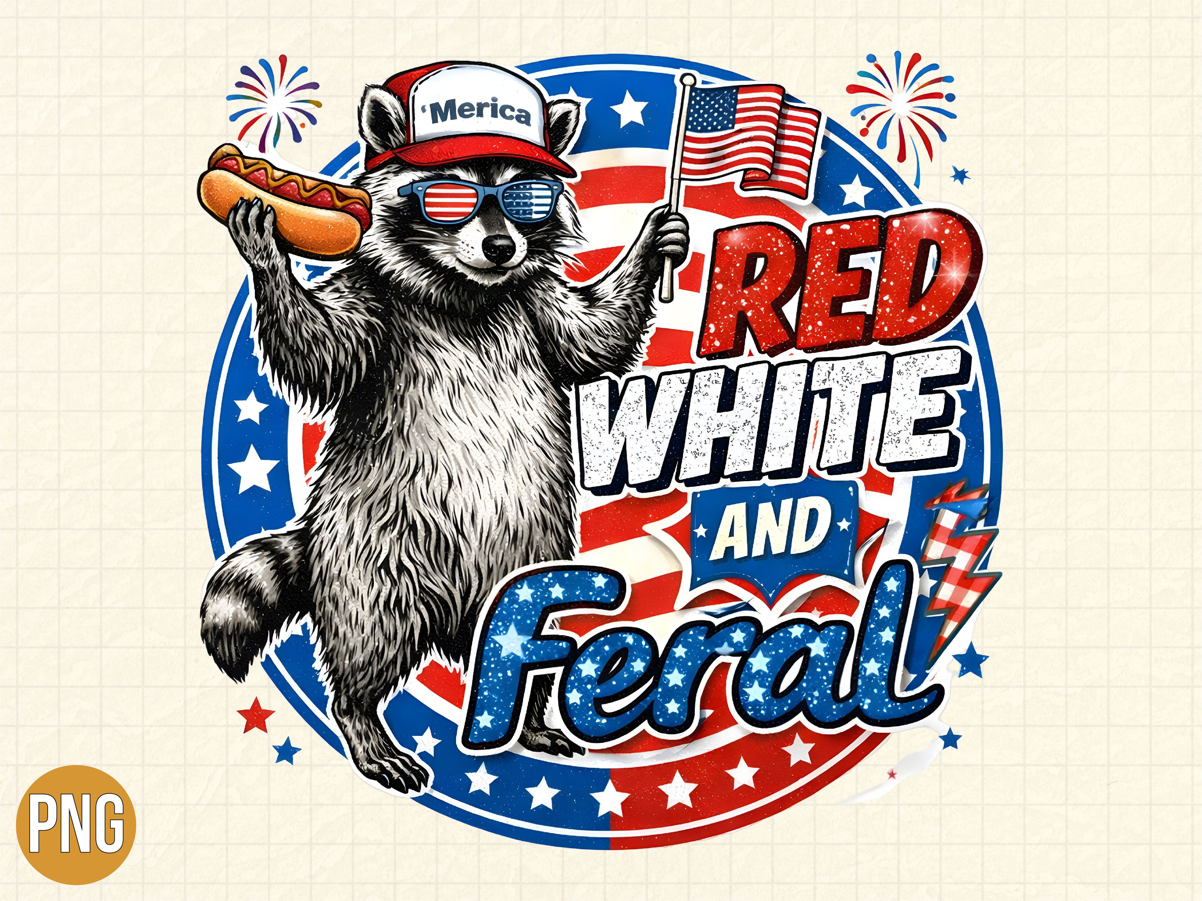 Red White Feral Raccoon 4th of July PNG