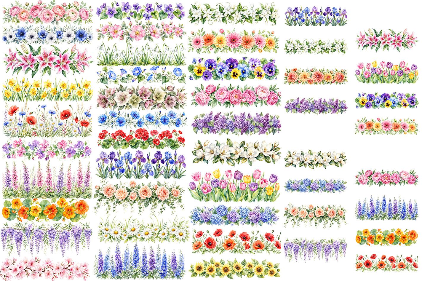 Watercolor Floral Border Sublimation PNG