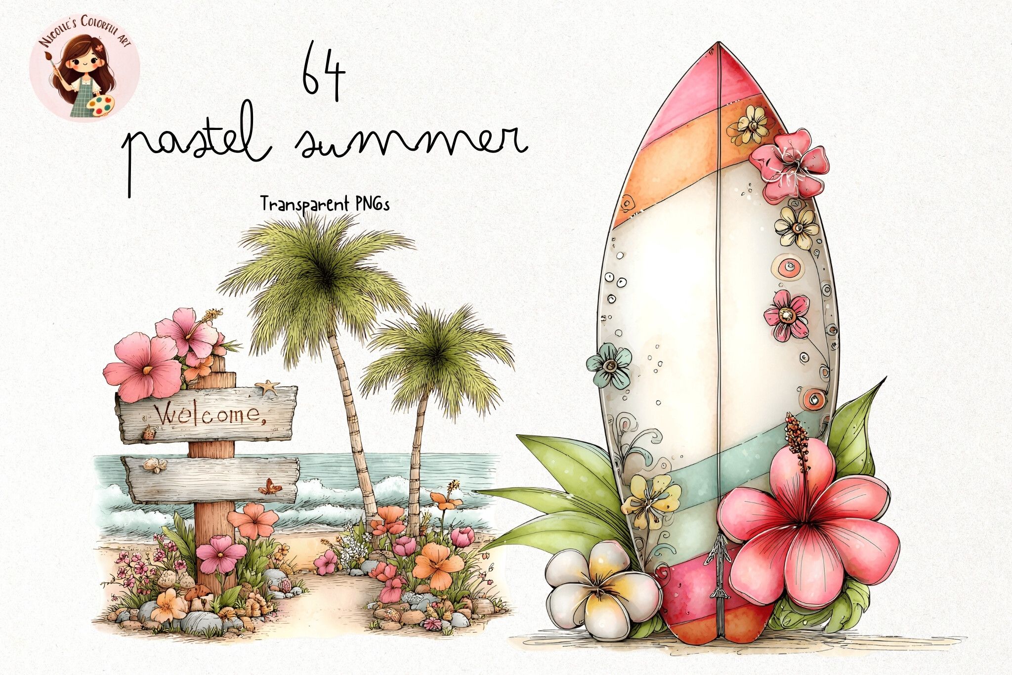 Watercolor Pastel Summer PNG Clipart