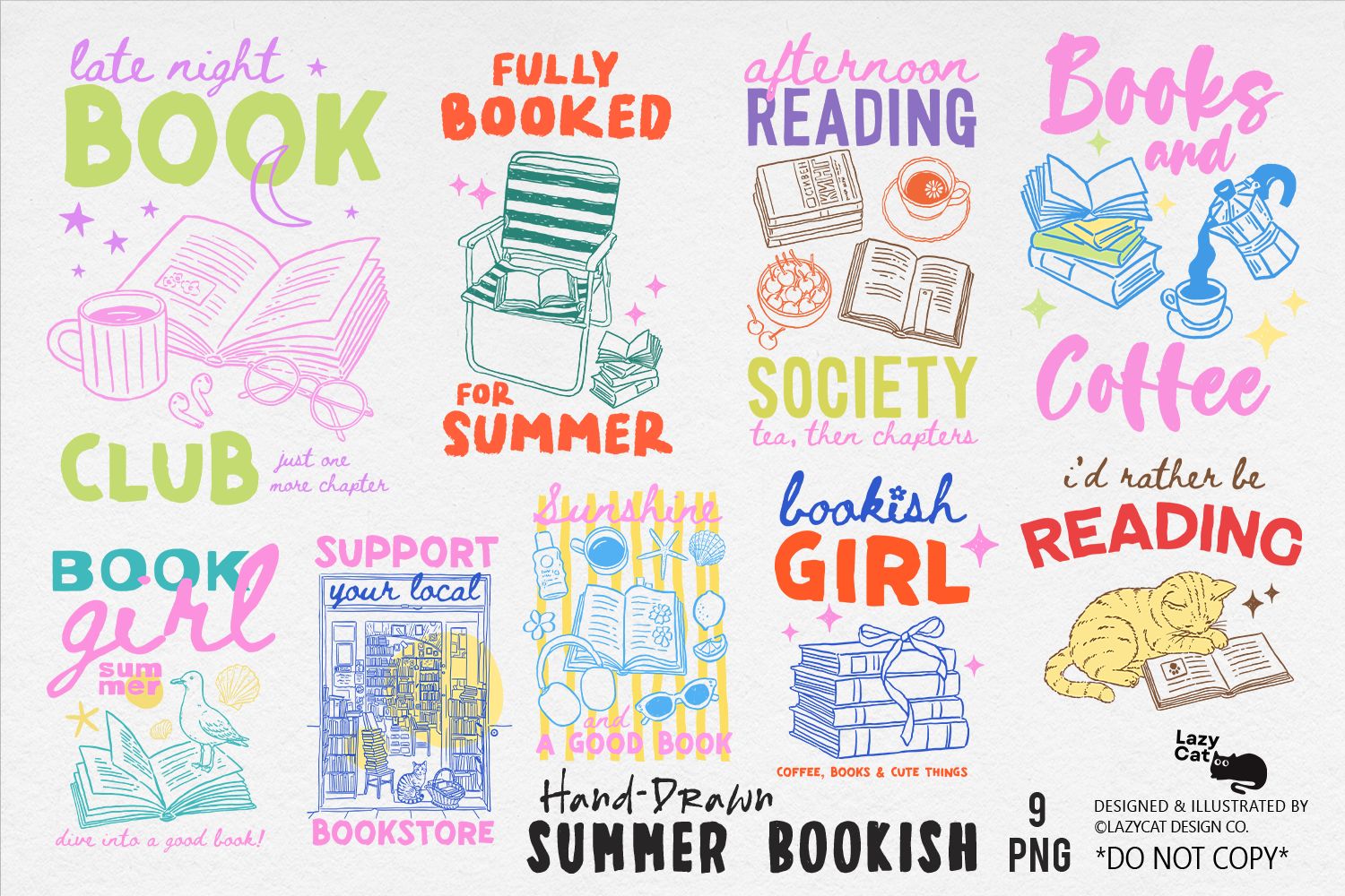 Summer Bookish Hand-Drawn PNG Bundle